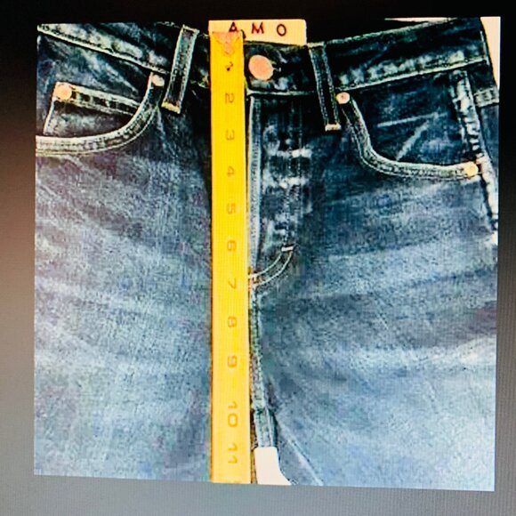 AMO Jeans BABE Button Fly Cropped Raw Hem Denim Blue Cotton Stretch Women's 26 - Picture 8 of 15